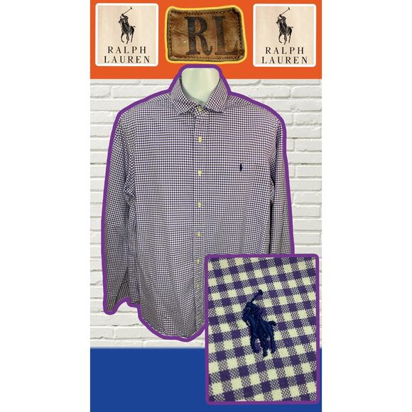 Polo Ralph Lauren Long Sleeve Button-Down Shirt Purple Check Size XL Classic Fit - Picture 1 of 11